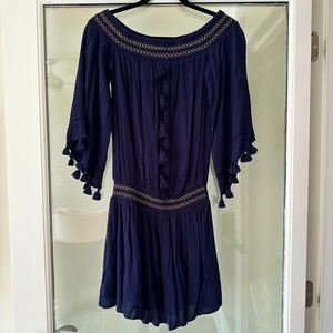 Lilly Pulitizer Navy Blue off the shoulder dress with gold and tastles!